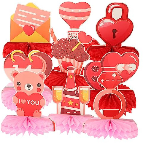 CHILDWEET 9pcs Valentine Honeycomb Centerpieces Festive Paper Fan Decorations for Decor Aesthetic Gender Reveal Party Decorations