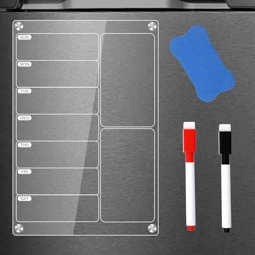 Lavagna Magnetica Frigo,30 × 20 cm Lavagnetta Magnetica Frigorifero,Lavagna per Calamite,Lavagnetta Magnetica Frigorifero Settimana,Lavagna Magnetica da Frigo con 2 Pennarelli, Tergicristallo