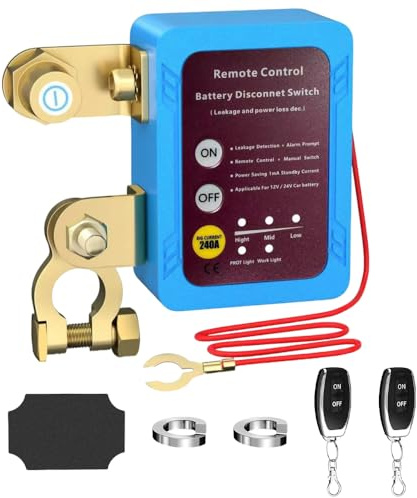 Coupe Batterie 12v Télécommande, Coupe Circuit Batterie 12v/24v 240A, avec 2 Télécommandes, Disjoncteur de Batterie Télécommandé Sans Fil pour Voiture, Camping-Car, Atv, Camion, Bateau