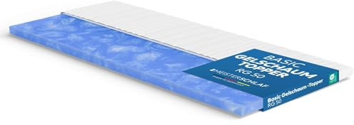 Meisterschlaf Topper de espuma de gel 90 x 200 cm – Sensación suave – RG 50 – Oeko-Tex ® Standard 100 – Funda lavable a 60 °C – ideal para colchones duros – contra el dolor de espalda – Fabricado en