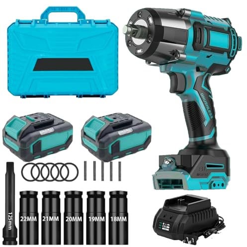 RYOJEGK 1500N.m Impact Wrench,1107Ft-lbs 1/2 Cordless Impact Gun,High Torque Brushless Power Impact Driver 3-Mode Speed with 3 Sockets,Pistola de Impacto Set for Car Tire Truck RV Mower (Blue)