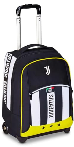 Seven Juventus Big Trolley für die feste Schule, Weiß und Schwarz, 2 in 1, doppelter Verwendungszweck, Trolley und Rucksack, Grundschule, Kinder, Fußball