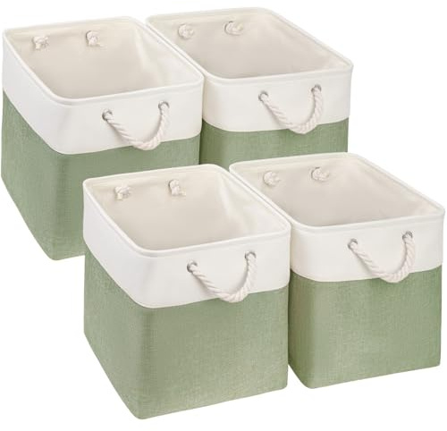 SOCOHOME Aufbewahrungsboxen Stoff, 28x28x28cm körbe Aufbewahrung für Spielzeug Regal Garderobe,Waschbar(Grün/Weiß, 4 Pack)