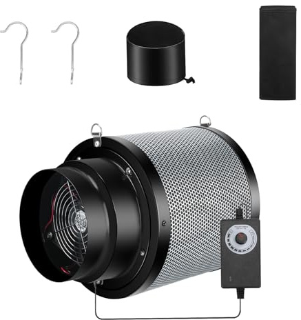 MELONFARM 4 inch Air Carbon Filter Smelliness Control with Australia Virgin Charcoal, Built-in 14cm Fan Low Nois and Speed Controller, Smelliness Scrubber for Inline Duct Fan, Grow Tent 6 x 8.3