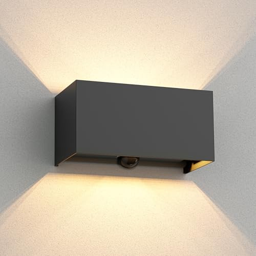 ledscom.de Wandleuchte CUBEL, Dämmerungssensor, Bewegungmelder für außen, IP65, Up-/Downlight, anthrazit, rechteckig, inkl. 2 LED Lampen, je 4,1 W, 501lm, warmweiß