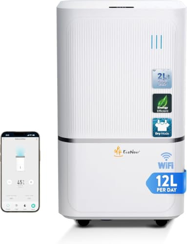 EcoNour 12L/Day Smart WiFi Dehumidifier for Home, with Auto-Humidity Sensor, LED Display, Quiet, 24-Hour Timer & Continuous Drainage, Laundry Drying, Child Lock Protection – for Home, Bedroom