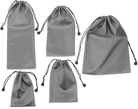 Ciieeo 5pcs Nylon Drawstring Pouches for Power Bank USB Cable Small Gadget Storage for Travel and Office Use Grey