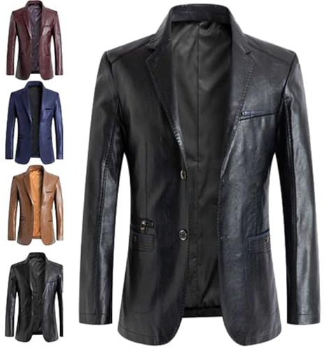 GAGFDA Veste blazer en cuir d'agneau pour homme, coupe classique, doublure boutonnée, style moto avec plusieurs poches