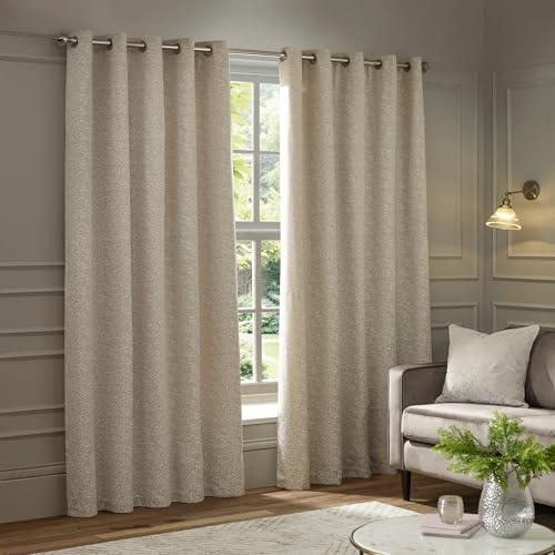 Paoletti Galaxy Eyelet Curtain Pair – Lined Room Darkening Luxury Opulent Chenille Curtains (Ivory - 168x229cm)