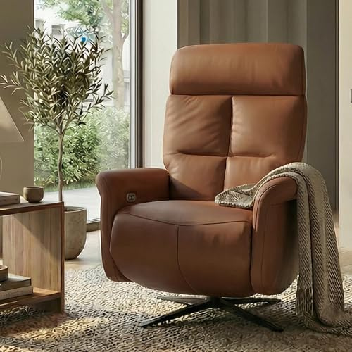 Mendler Relaxsessel HWC-L10, TV-Sessel Liegesessel, Liegefunktion drehbar, elektrisch verstellbar Voll-Leder - braun