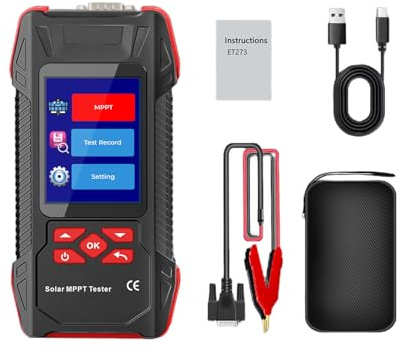 Leistungsstarkes Photovoltaik Messgerät für die Analyse von Solarpanel Batterien und Wechselrichtern mit MPPT Daten und großem Display mit Speicherkapazität. Solarbatterie Wechselrichter Tester