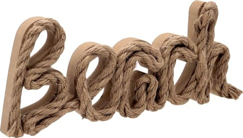 ZauberDeko Deko Schriftzug Beach Holz und Kordel - Natur Strandhaus Look - Maritime Aufsteller Sommer Küstendeko 25 cm