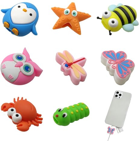 XENQITO 8 Stück Kabelschutz Tiere,USB Ladekabel Schutz,Kabelbruch Schutz,Tiere Kabel Silikon Protector,Kabelknickschutz, Kabelschutz Niedlichen Tierbeißen,für USB Ladekabelbruchschutz, iPad-Ladegeräte
