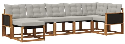 vidaXL Outdoor-Sofagarnitur mit Kissen 7 pcs Natürlich und Hellgrau, Moderne Loungemöbel für draußen, wetterfestes Sofa, Bequeme Sitzgelegenheit, minimalistisches Gartenmöbel