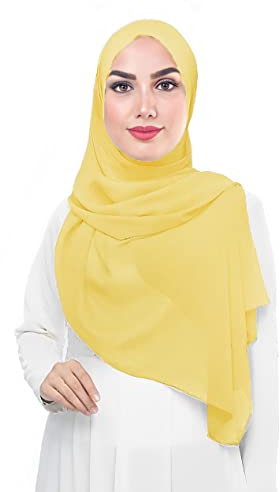 Lina & Lily Damen Muslim Premium Chiffon Hijab Kopftuch Schal aus Leicht Stoff (Gelb)