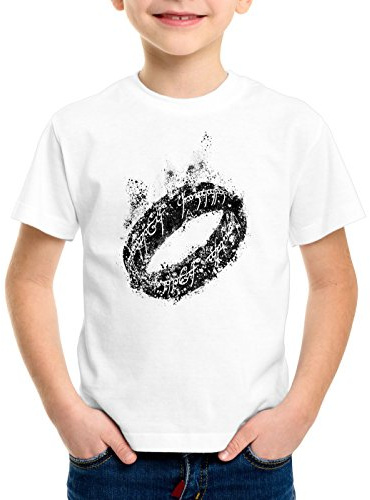 style3 Der Eine Ring T-Shirt für Kinder Fantasy, Farbe:Weiß;Größe:116