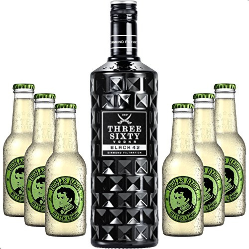 Three Sixty Vodka Lemon Set - Three Sixty Black 42 Vodka 0,7l 700ml (42% Vol) + 6x Thomas Henry Bitter Lemon 200ml -[Enthält Sulfite] - Inkl. Pfand MEHRWEG