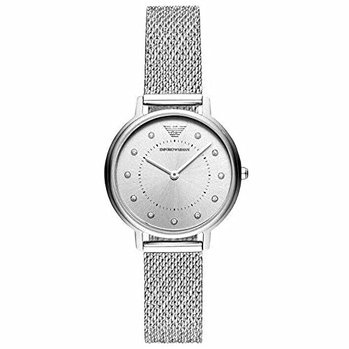 Emporio Armani Uhr für Damen , Zweizeiger Uhrwerk, 32mm Silbernes Edelstahlgehäuse mit Edelstahlarmband, AR11128
