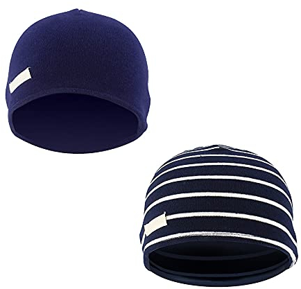 LACOFIA Baby Jungen Beanie Mütze Kinder Weiche Baumwolle Strickmützen Kleinkind Hut 2 Stücke Marineblau S/0-6 Monate