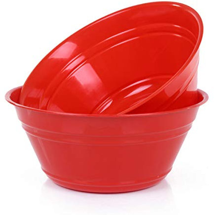 Mintra Home Snack Bowls (Large 2pk (4L), Red) - 10.75W x 4.5inH - large red plastic bowl for popcorn, snacks, drinks, candy, holiday party, Halloween, trick or treat bowls - 2 Pack