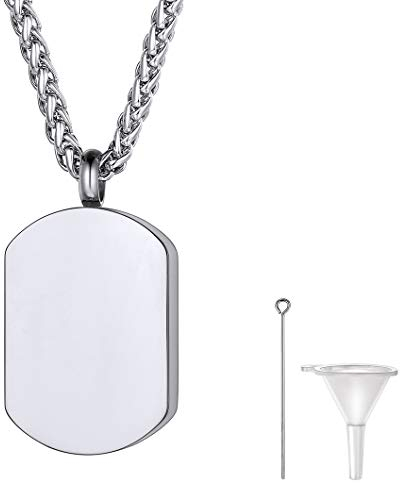 Richsteel Dog Tag Schmuck aus Edelstahl Memorial Urnen Kette mit Gravur Dog Tag mit 55+5cm Weizenkette für Damen und Herren