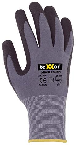 (12 Paar) teXXor Handschuhe Montagehandschuhe Black Touch 12 x grau/schwarz 8