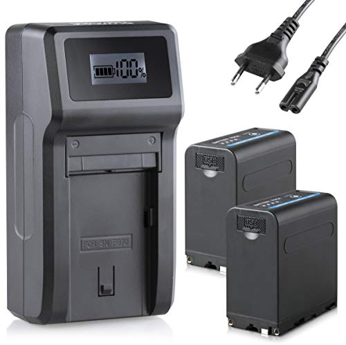 Blumax 2X Akku NP-F980 / NP-F990 LG Zellen 10050mAh + Turbo-Ladegerät | kompatibel mit Sony NP-F750 NP-F550 NP-F970 für Videoleuchten Fieldmonitore