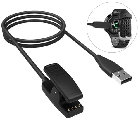 Cable de Carga Compatible con Garmin Forerunner 235, 735XT, 630, 645, 230, Vivomove HR y Approach S20 / Cargador con Soporte de Clip, protección integrada contra sobretensión y sobrecorriente