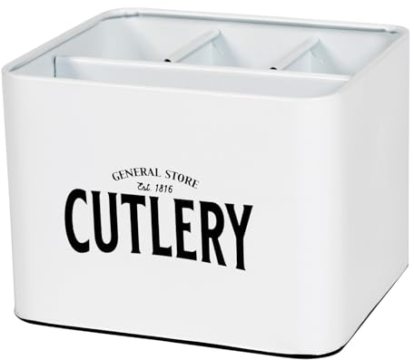 General Store Cutlery Holder Cutlery Drainer Kitchen Organiser Measuring 18cm x 15cm Metal Cutlery Container with 4 Storage Sections