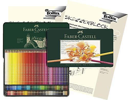 Faber-Castell - Farbstifte Polychromos, 120er Metalletui + Skizzenblöcke A4
