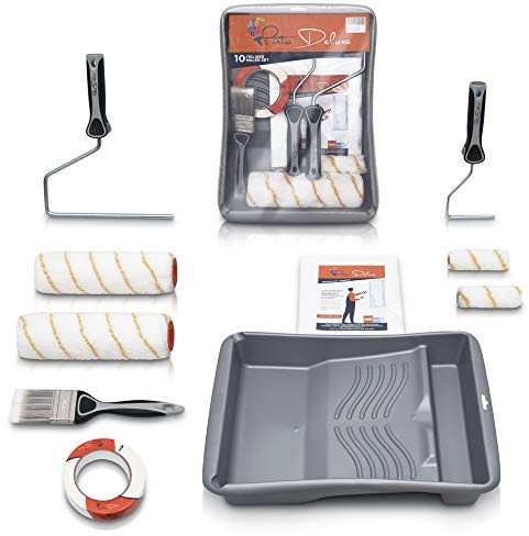 Pinto Deluxe ® Premium Farbroller Malerset Malerpinsel - Komplett Streichset mit XXL Farbwanne, Abdeckfolie, Farbroller, Pinsel, Kreppband