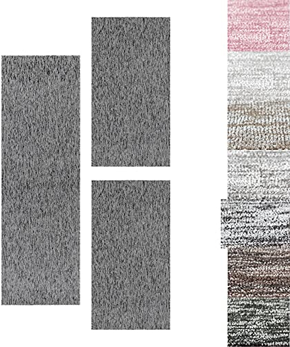 SIMPEX Bettvorleger Schlafzimmer Teppich Bettumrandung 3 Teilig Läufer Flur Küchenteppich Bettläufer Modern Einfarbiges Design Kurzflor Soft & Extra Weich Farbe: Grau
