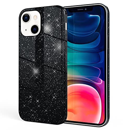NALIA Étui Brillant Robuste Compatible avec iPhone 13 Coque, Anti-Choc Scintillant Paillettes Housse de Protection Hybride Silicone Renforcé, Bling Couverture Diamant Glitter Case, Couleur:Noir