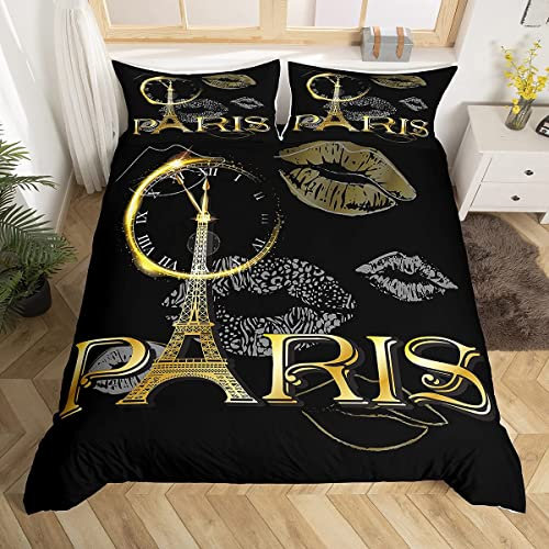 Jungen Eiffelturm King Size Bettbezug Teens Chic Paris Thema Bettwäsche Set Luxus Frauen Lippen Bettwäsche & Leinen Kinder Französisch Golden Schwarz Bettwäsche & Leinen 3-teilig