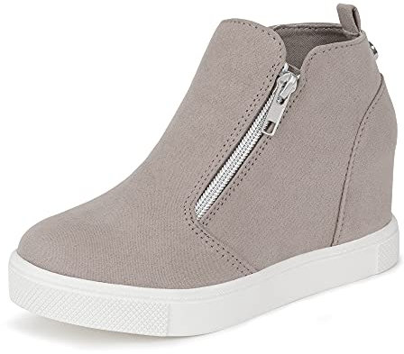CCVON Scarpe da ginnastica alla moda per ragazze con zeppa e cerniera laterale, stivali alti per bambini/ragazze/bambini, Tortora, 18.5 EU