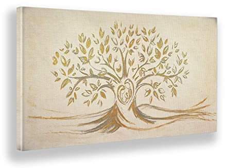 Giallobus - Quadro - 05 - Capezzale Moderno - Sacra Famiglia e Albero della Vita - Gold&Rose - Tela Canvas Telaio Standard - 100x50 - Pronto da Appendere - Quadri Moderni per la casa