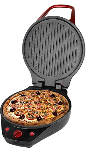 Brentwood TS-124R 12-Inch Non-Stick Pizza Maker and Grill with Timer, Red