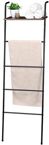 Toallero, toallero de baño, escalera de manta con tablero superior, soporte para toallas de pie, estilo industrial, toallero, función de almacenamiento fuerte, marco de metal, estable, industrial