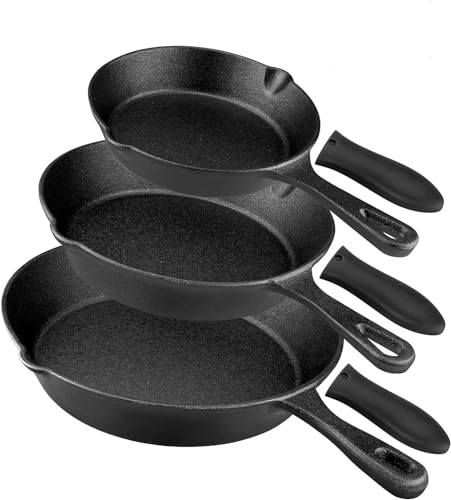 Pretreatment cast iron pan 3 piece cast iron frying pan non stick cooker set with heat-resistant Handles - 6 inch, 8 inch and 10 inch cast iron set