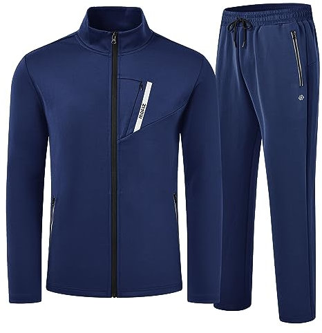 AjezMax Herren Sportanzug Langarm Jogginganzug Trainingsanzug Einfarbig Sportanzug Fußball Sporthose Laufjacke für Gym Übung Warm Tracksuit mit Reißverschluss L Marineblau