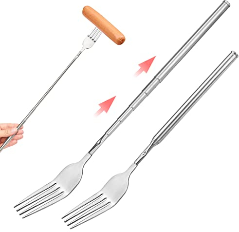 Doerdo 2 Stück ausziehbare Gabel, Edelstahl, verstellbar, für Grill, Obst, Dessert, langer Griff, 21,6 - 64 cm