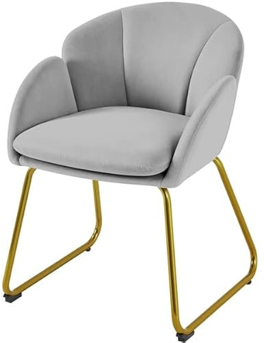 Abician Chaise de Salle à Manger en Velours Chaise Cuisine Fauteuil de Salon avec Pieds en Métal Doré Fauteuil d’appoint avec Accoudoirs pour Salle à Manger Salon Chambre Cuisine Bureau Gris
