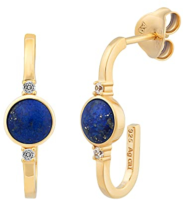 cai Damen Creolen 925 Silber vergoldet Lapis und Zirkonia 925/- Sterling Silber 2,1cm Gesandet/Glanz Lapislazuli gelb 274210091V