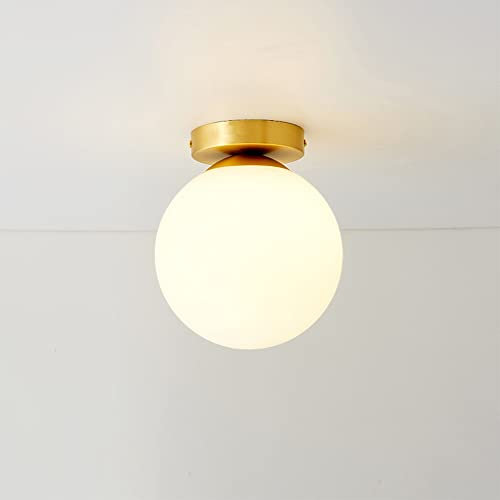 Plafonnier en Verre opale Métal Moderne E27, Mini Éclairage de Plafond Semi-encastré Rond, Luminaire Lampe de Plafond pour Chambre Cuisine Salle à Manger Couloir Entrée (Petit)