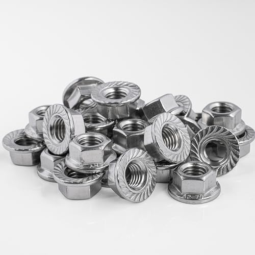 Topnorm24 - Flanschmutter mit Sperrverzahnung DIN 6923 Edelstahl M8-100 Stück A2 V2A Sechskantmutter mit Flansch und Sperrverzahnung Bundmutter (100, M8)