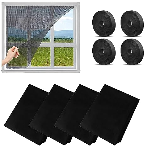 4 PCS Moskitonetze für Fenster, 1,3mx1,5m Fliegengitter für Fenster, Insektenschutz Fenster Mit 4 Rollen Selbstklebend, Fliegengitter Fenster,für Schützen die Familie vor Moskito (Schwarz)