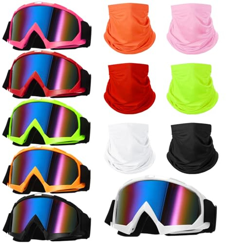 Poen 6 Pcs Motorcycle Goggles Windproof Adjustable ATV Snow Dirt Bike Safety Goggle for Man Women and 6 Pcs Breathable Face Cover Face Mask for Motorcycle Riding Cycling Hiking