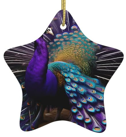 Lila Pfau Keramik Hängender Weihnachtsbaum Dekoration - Doppelseitiger Druck Festliche Sternform