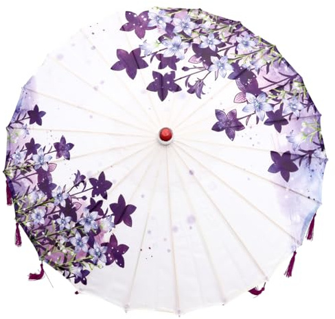 GALPADA Japanischer Kostümschirm aus Seidenstoff mit Glattem Holzgriff Dekorativer Vintage Regenschirm für Hochzeiten und Cosplay im Klassischen Japanischen Stil