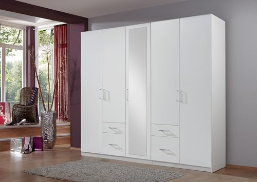möbelando Drehtürenschrank >Freiburg< in Weiss - 225x208x58cm (BxHxT)